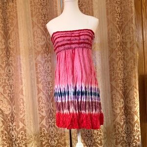 Strapless Pink Tie-Dye Dress